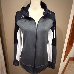 Sport-Tek Ladies Tech Fleece Black White & Gray Colorblock Full Zip, Size Medium